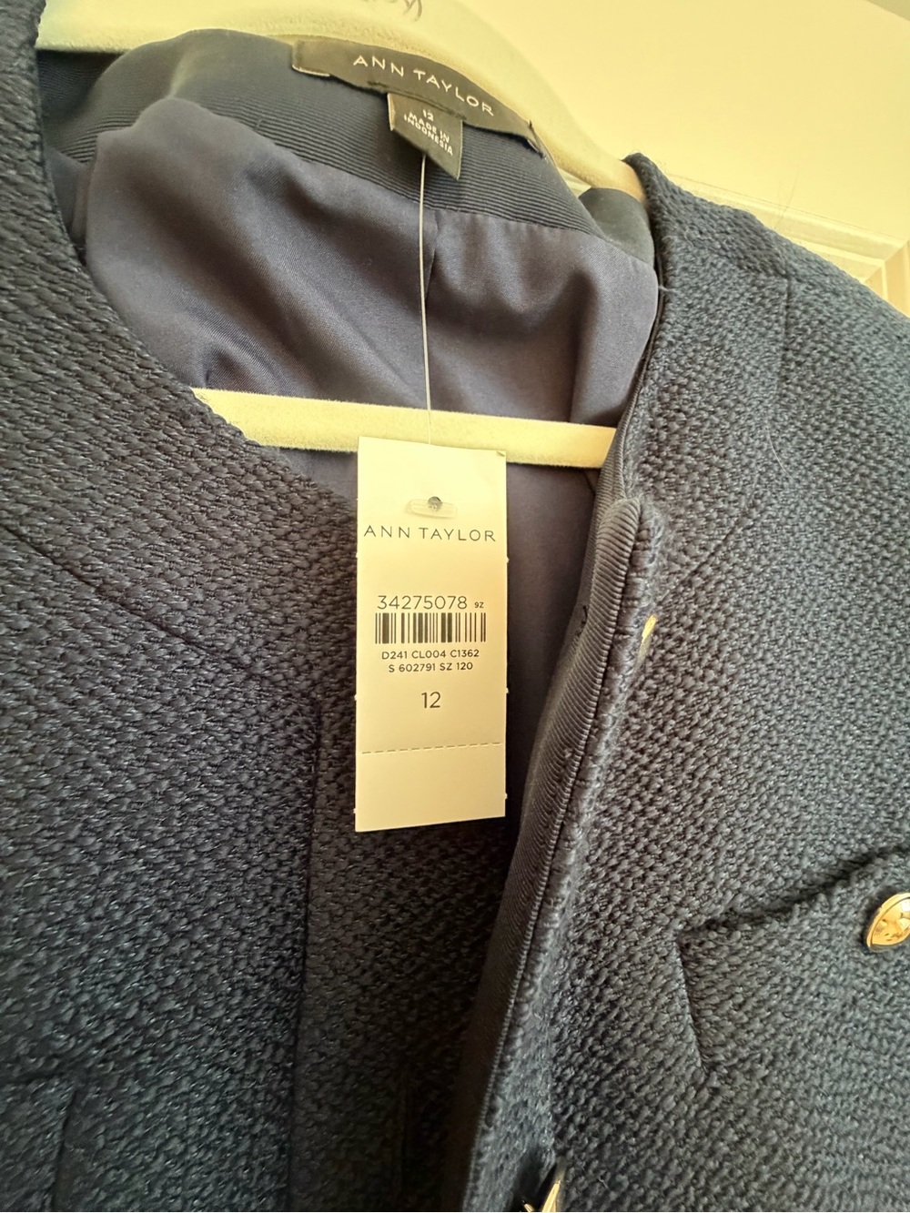 Ann Taylor Navy Textured Cropped Blazer with Gold Buttons